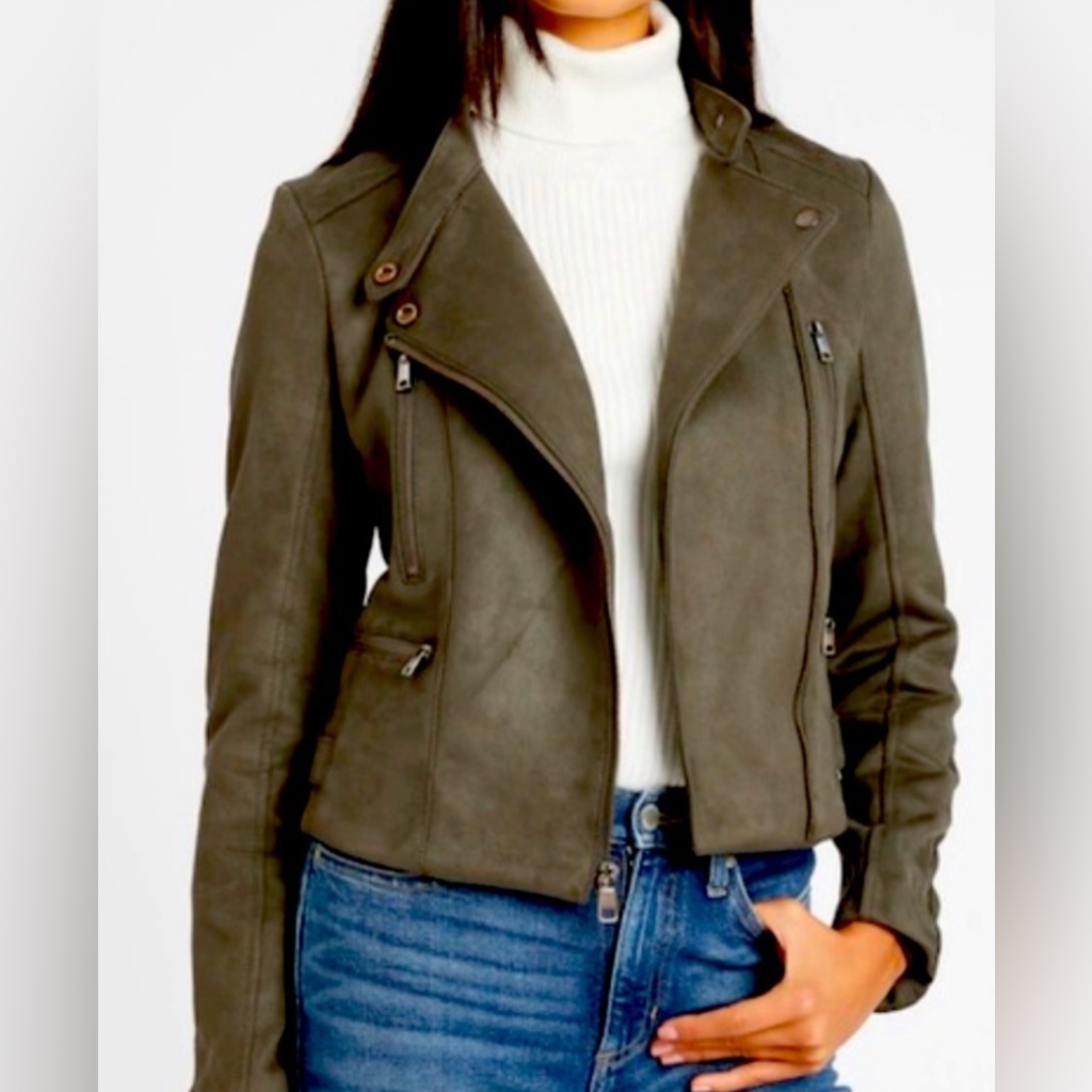 Nwt Banana Republic Vegan Suede Quilted Biker Jacket In Olive Green Size M